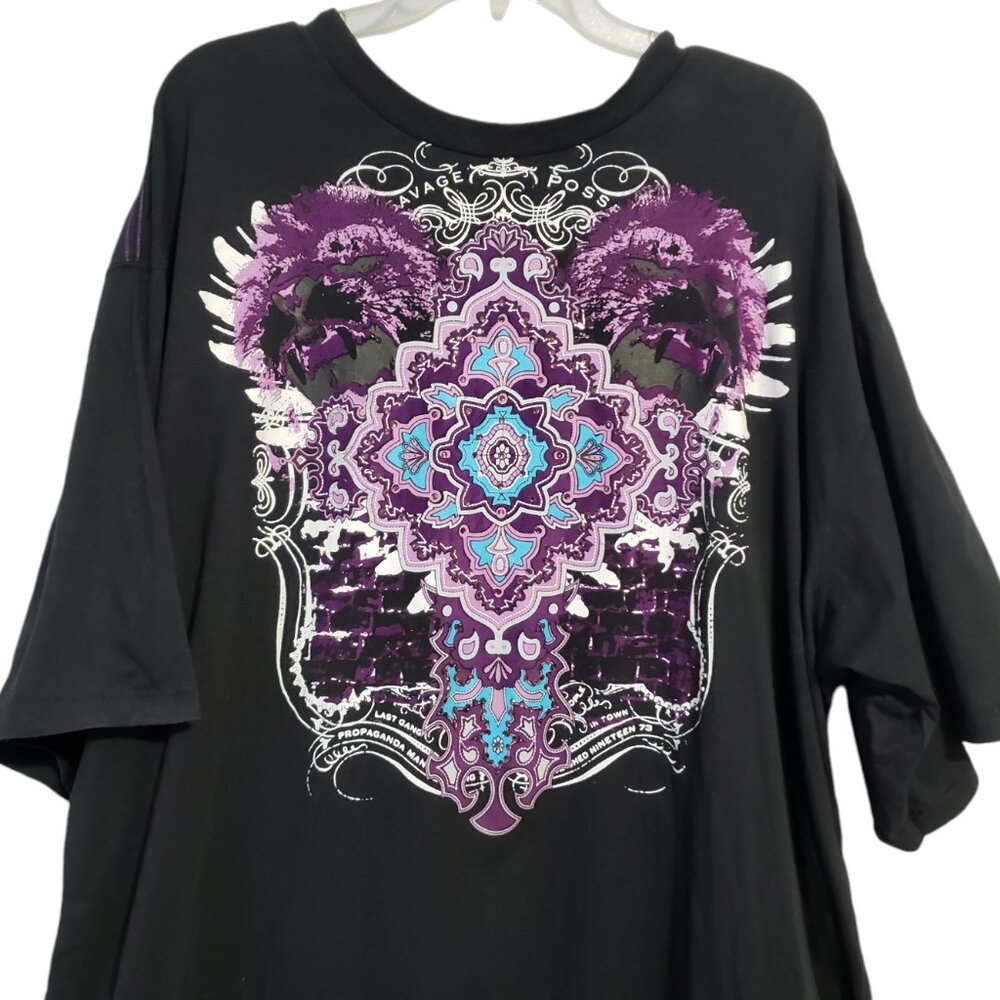Y2K Pepe Jeans 4XL Graphic Tee London UK Savage Posse Black Purple Rhinestone